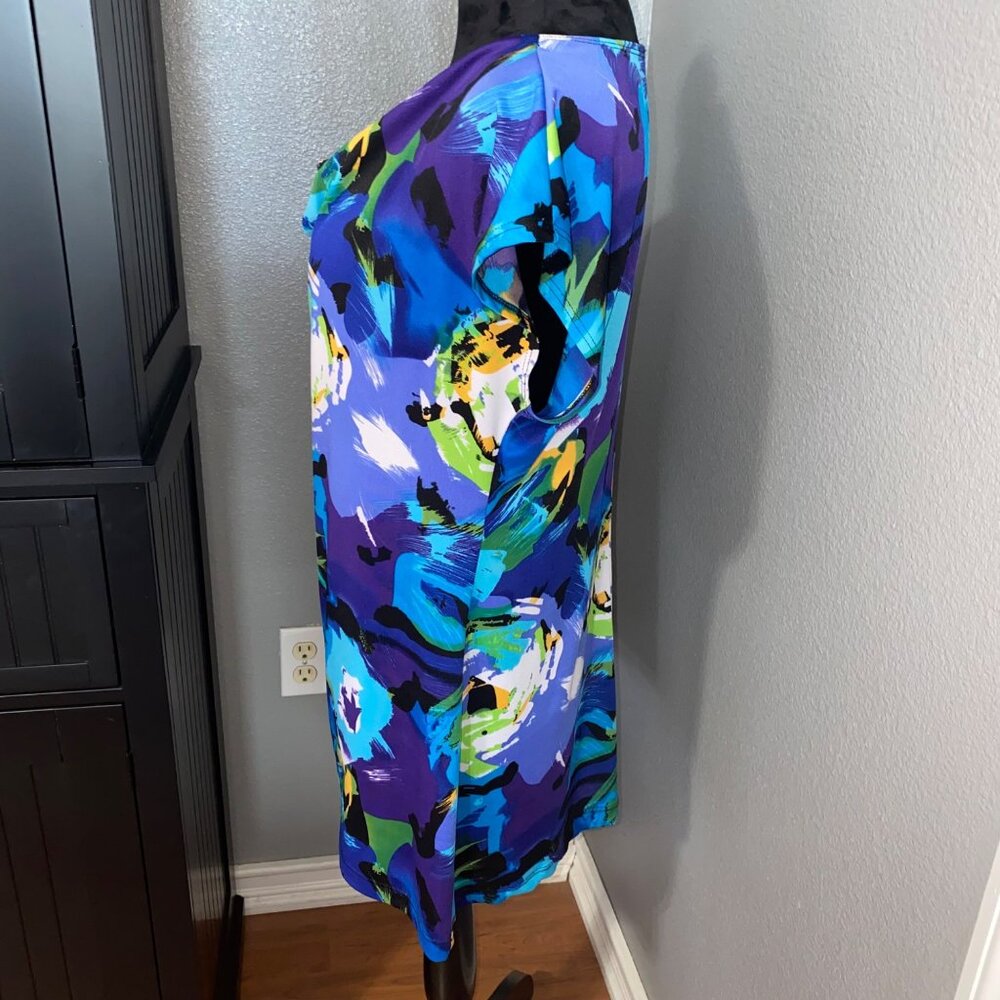 Annalee + Hope Blouse Womens L Cowl Neck Bold Floral Abstract Blue Artsy - Picture 6 of 8